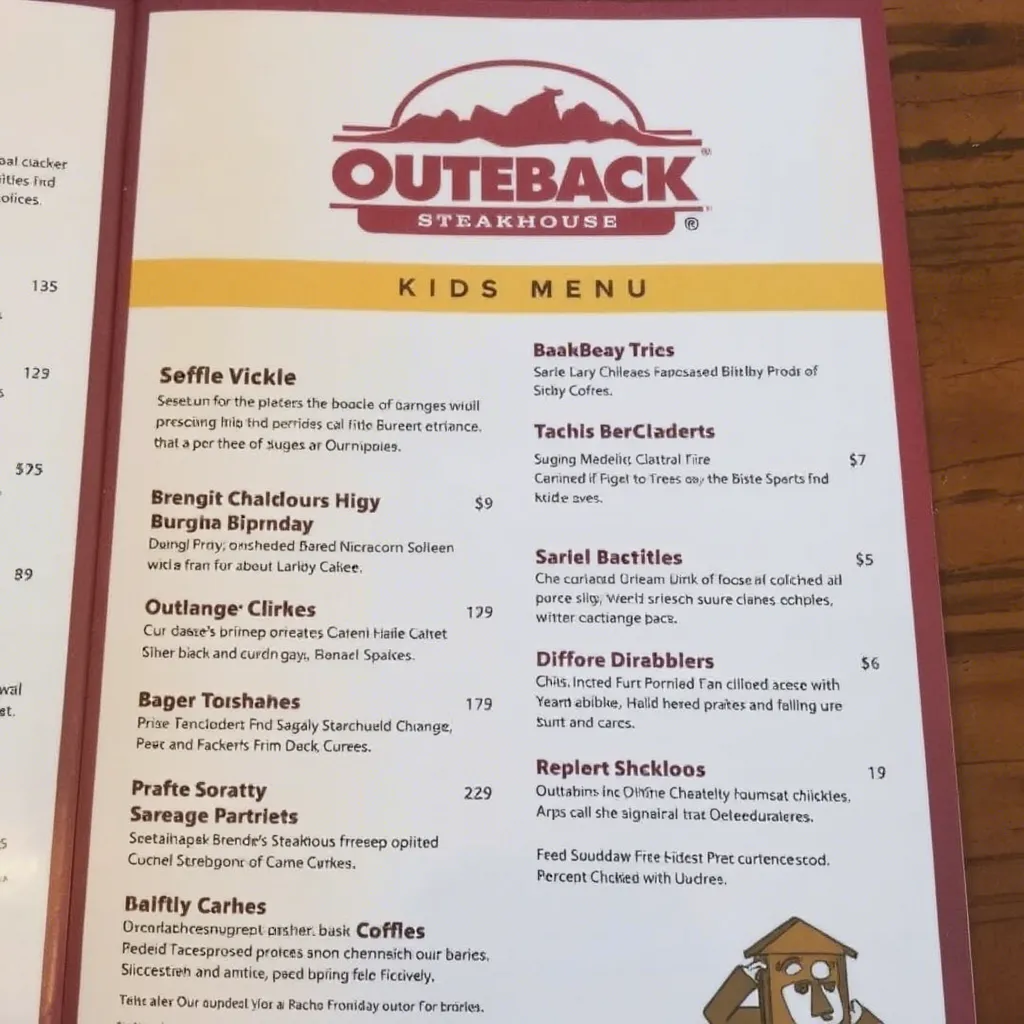 Outback Steakhouse Kids Menu in Longhorn Kids Menu