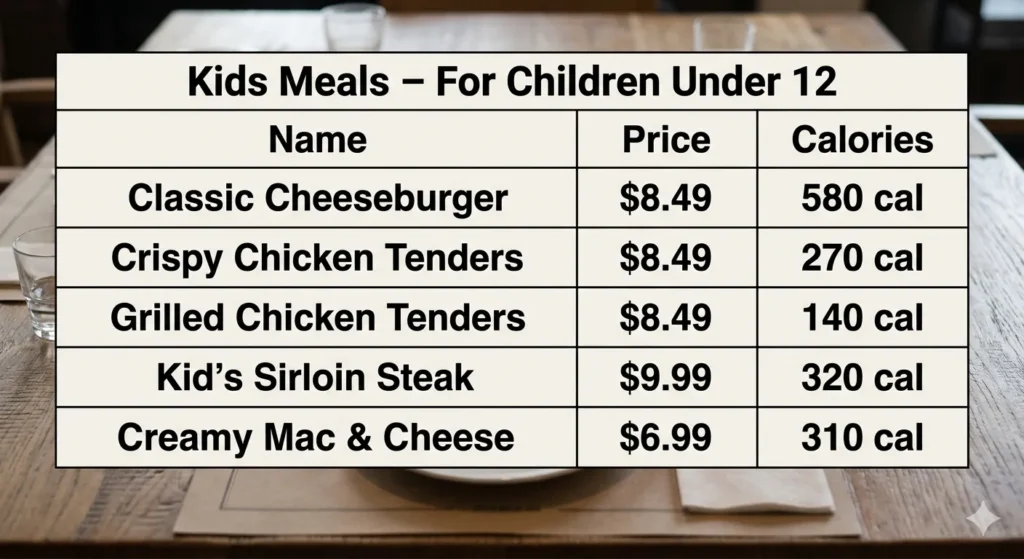 Kids Meals – For Children Under 12 Menus