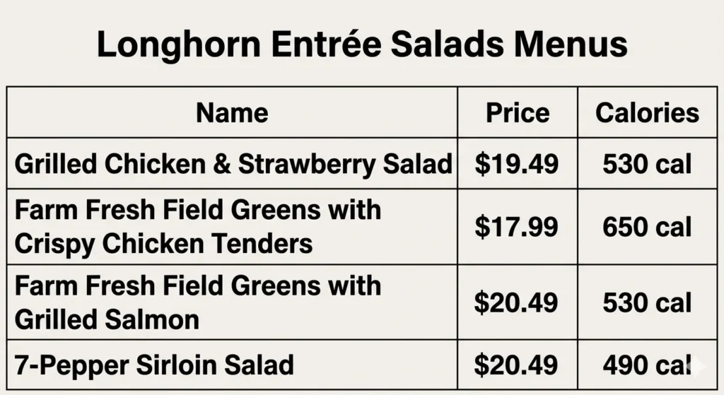 Longhorn Entrée Salads Menus