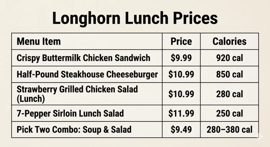 Longhorn Lunch Prices