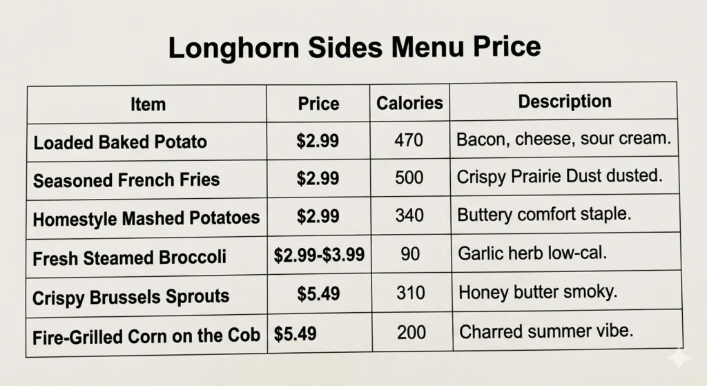 Longhorn Sides Menu Price