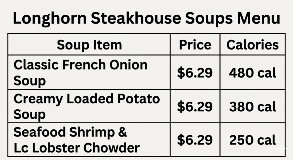 Longhorn Steakhouse Soups Menu