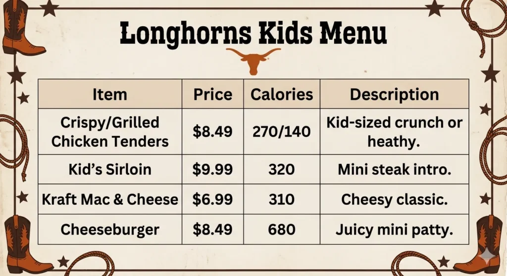 Longhorns Kids Menu